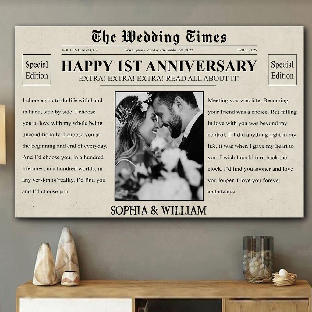 Happy Anniversary The Wedding Times Newspaper - Personalized Husband And Wife Canvas And Poster