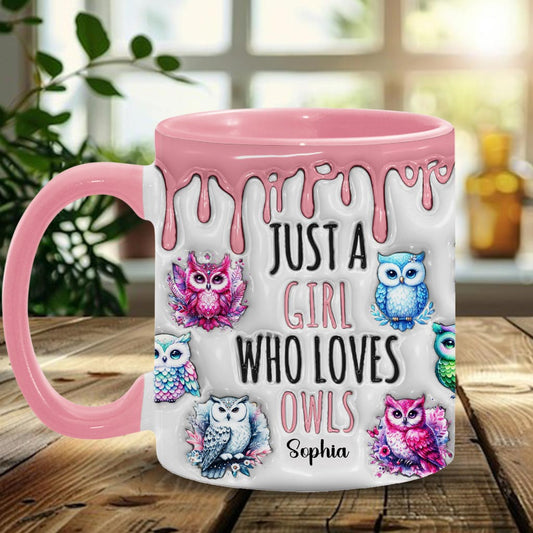 Just A Girl Who Loves Owls - Personalized Owl Accent Mug
