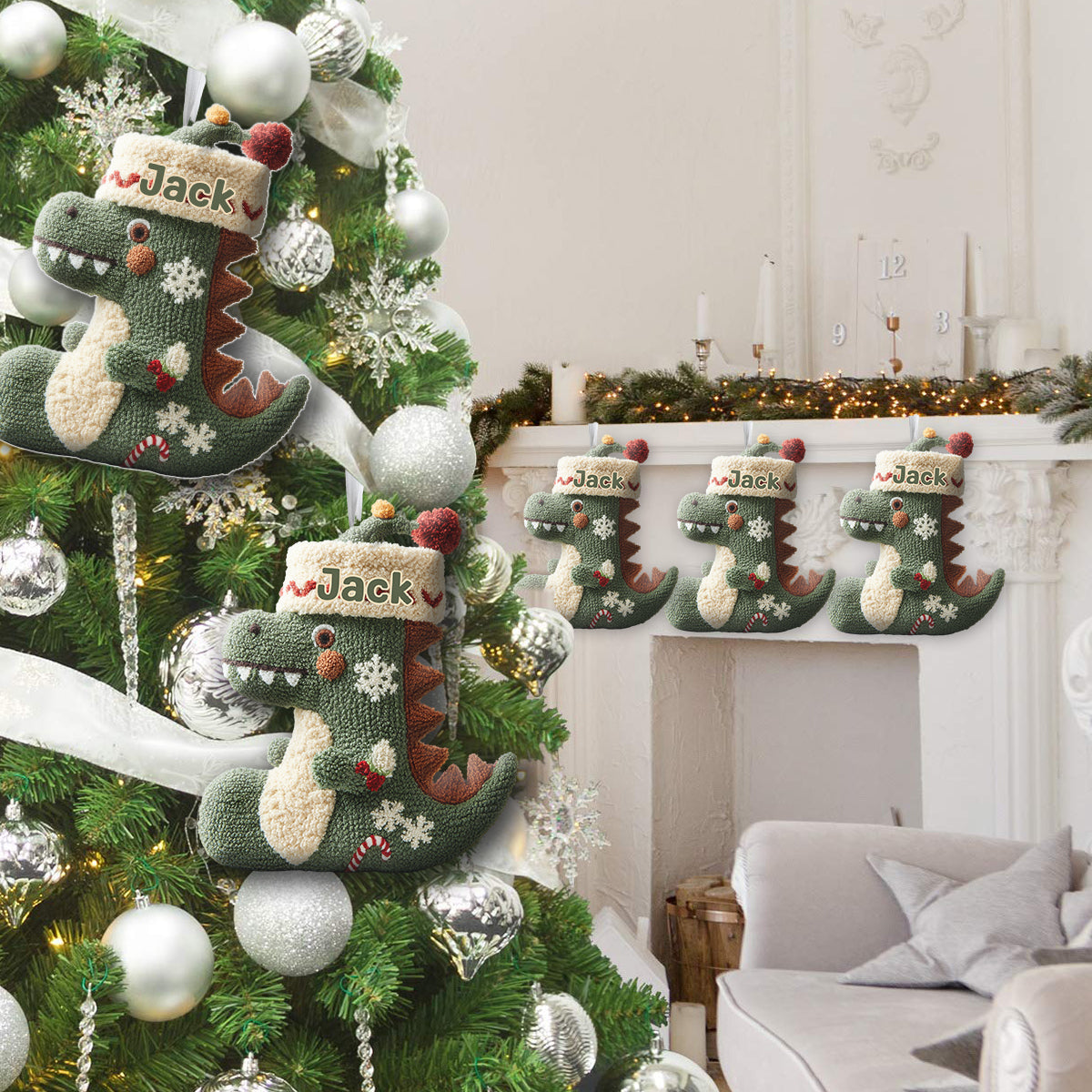 Dinomas - Personalized Kid Shaped Christmas Stocking