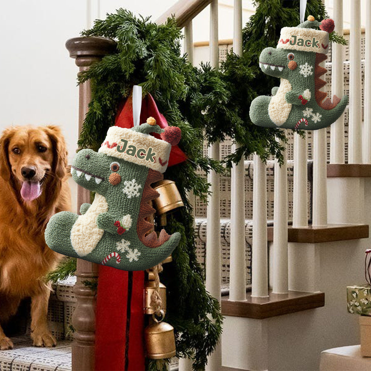 Dinomas - Personalized Kid Shaped Christmas Stocking