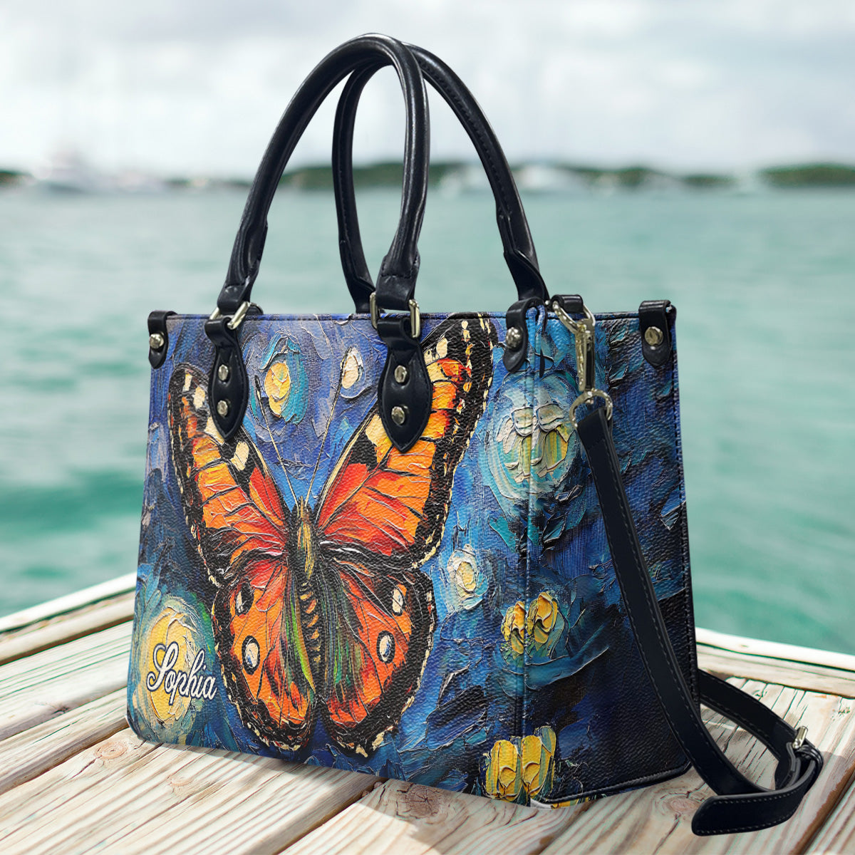 Dreamy Butterfly - Personalized Butterfly Leather Handbag