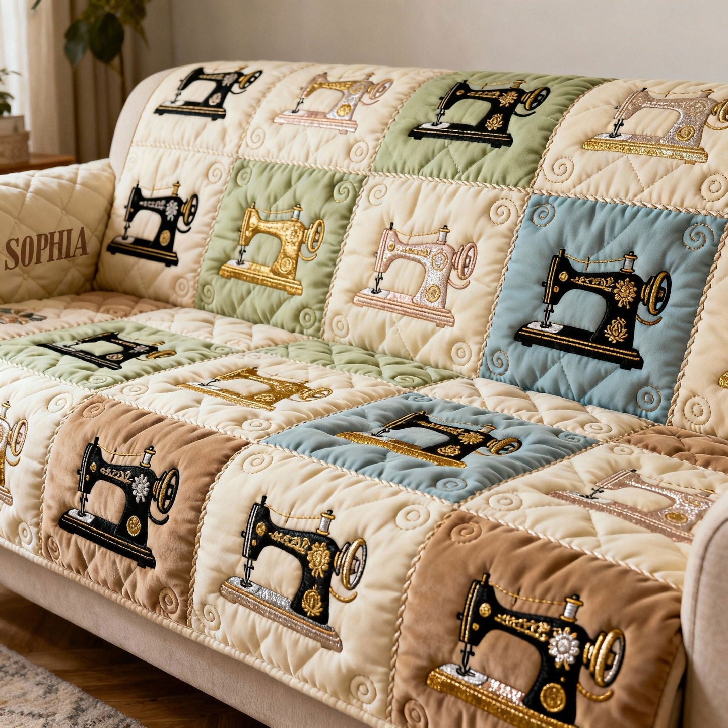 Love Sewing - Personalized Sewing Quilted Sofa/Couch Cover