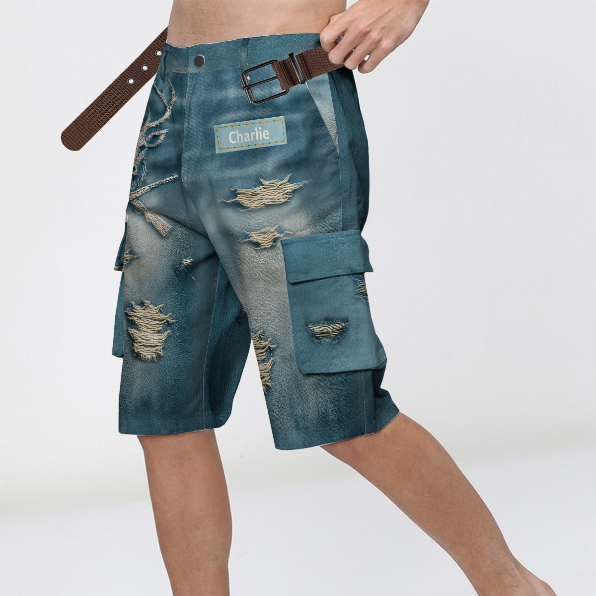 Distressed Hunting Gift - Personalized Hunting Cargo Shorts With Belt