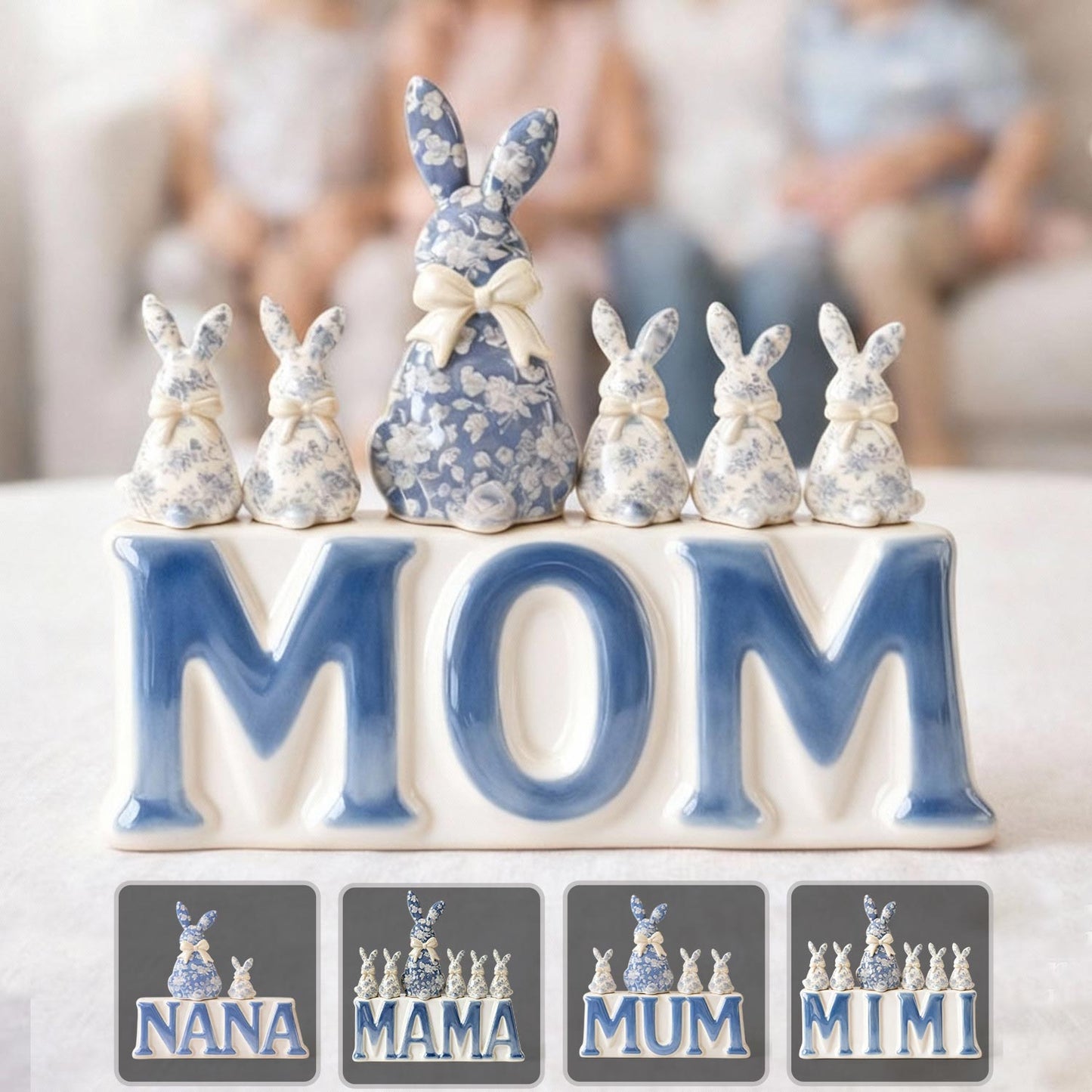 Elegant Bunny Mom Grandma Kids - Personalized Mother Custom Shaped Acrylic Plaque
