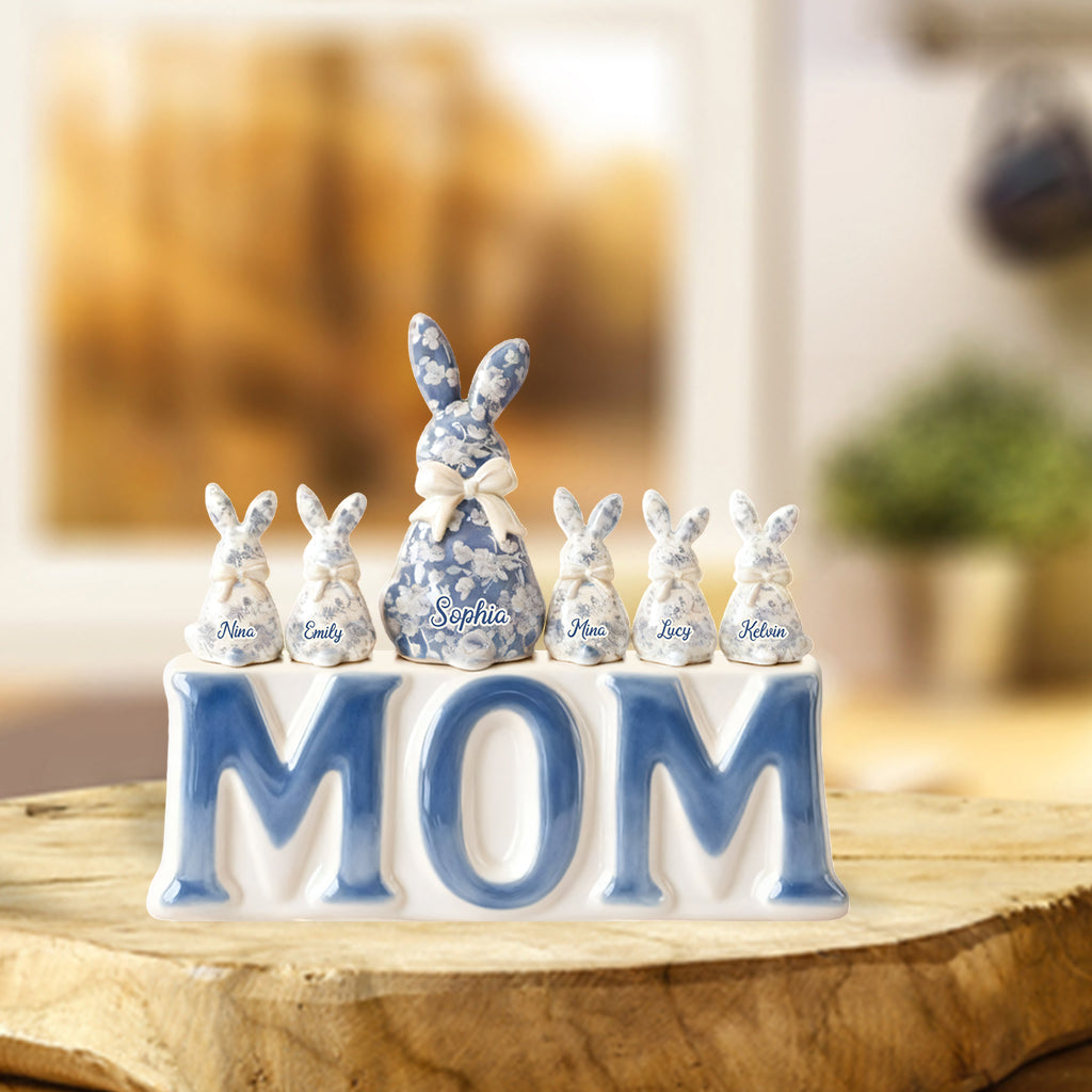 Elegant Bunny Mom Grandma Kids - Personalized Mother Custom Shaped Acrylic Plaque