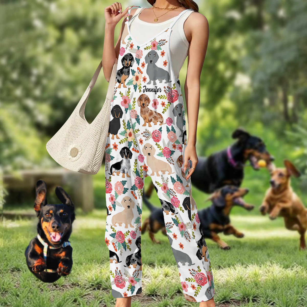 Adorable Dachshunds - Personalized Dachshund Loose-Fit Overalls/ Rompers