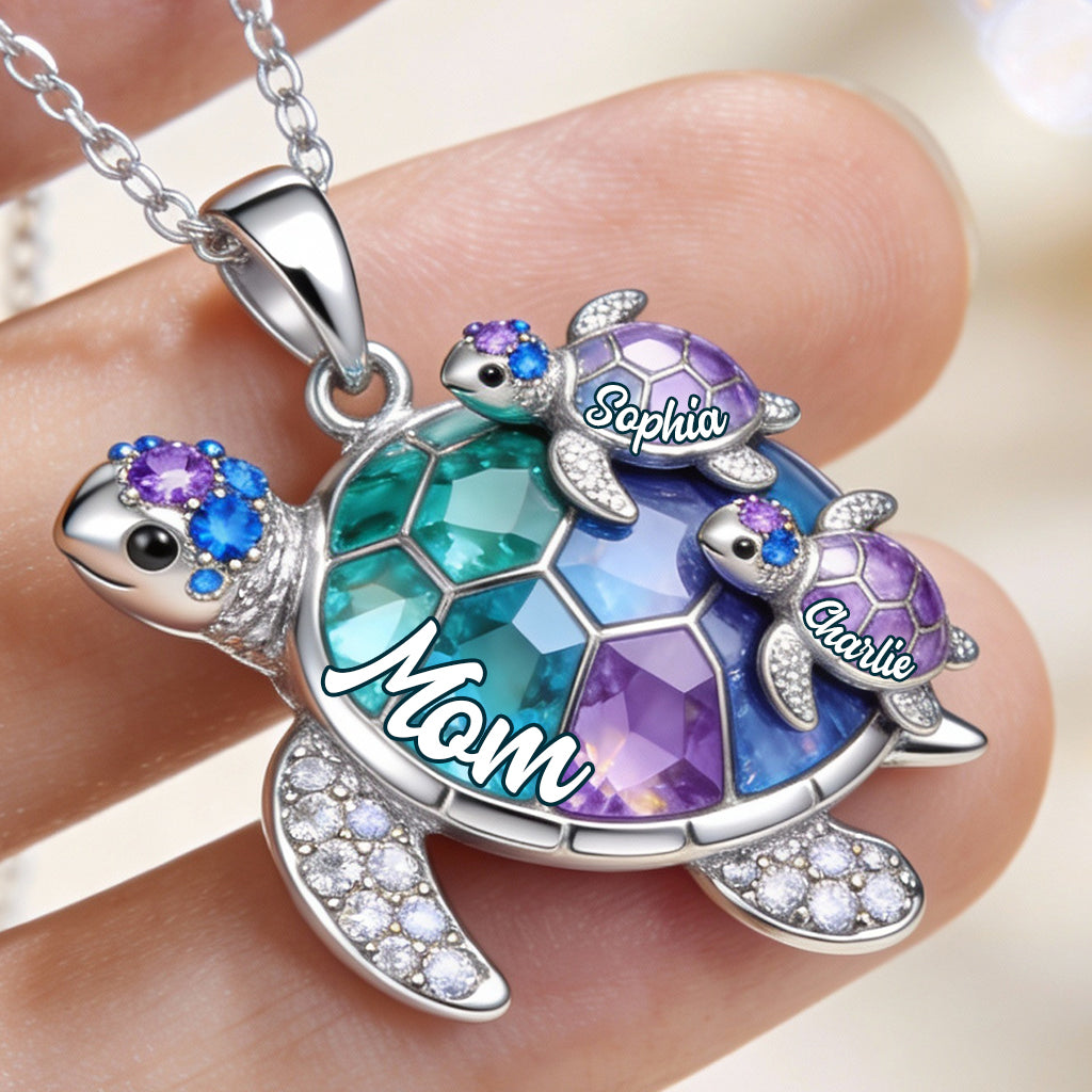 Nana Turtle Gift For Mom Grandma - Personalized Grandma Shaped Metal Pendant Necklace