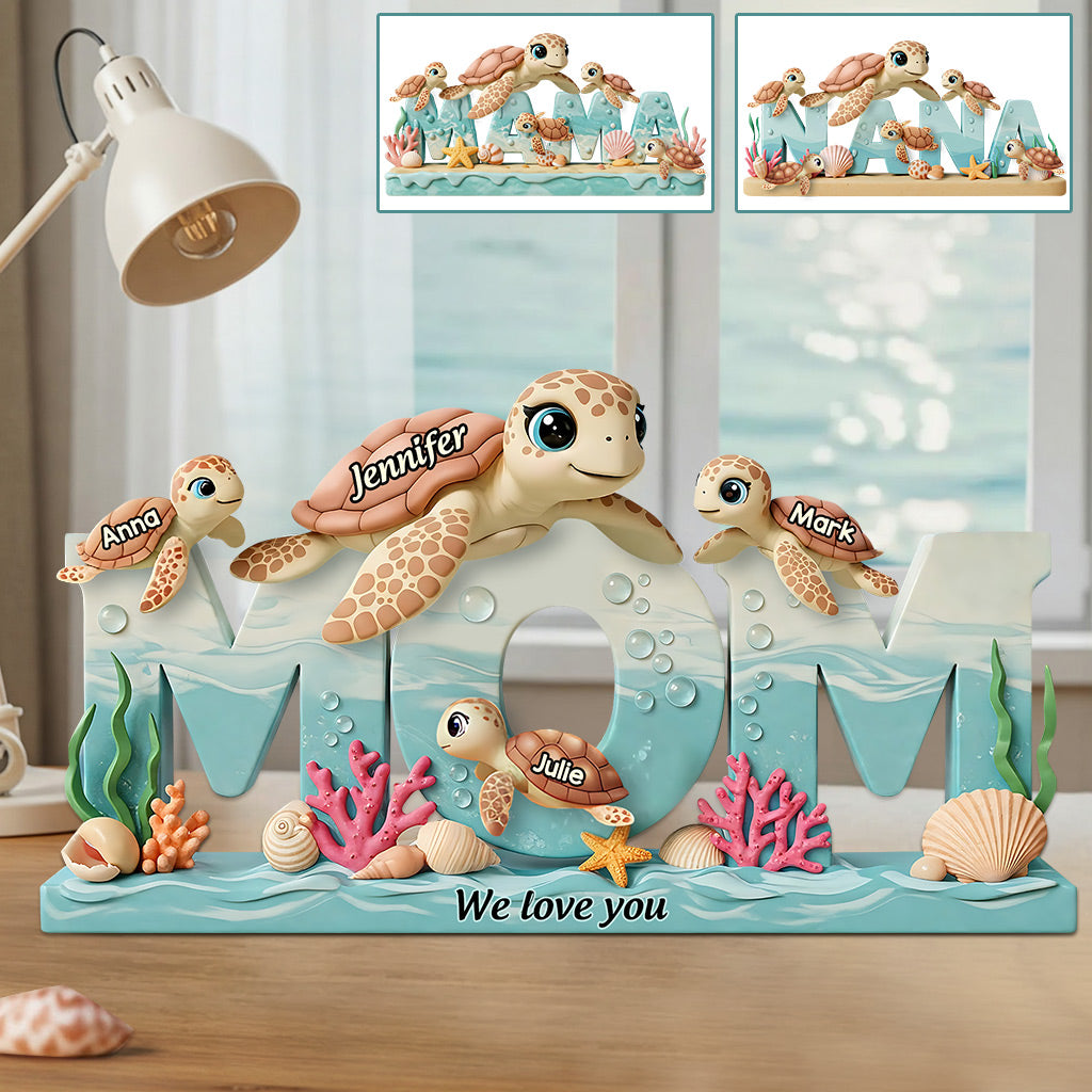 Mama Turtle - Personalized Mother Custom Shaped Acrylic Plaque