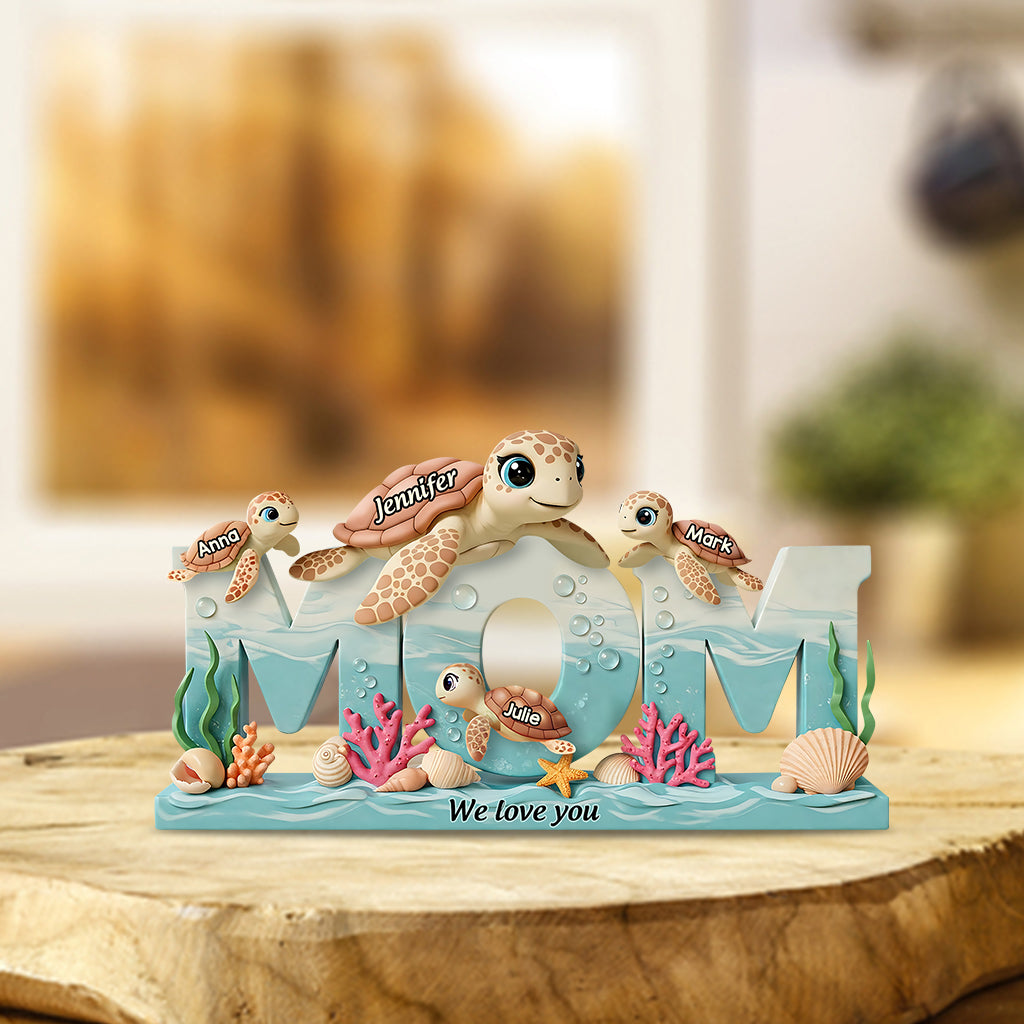 Mama Turtle - Personalized Mother Custom Shaped Acrylic Plaque