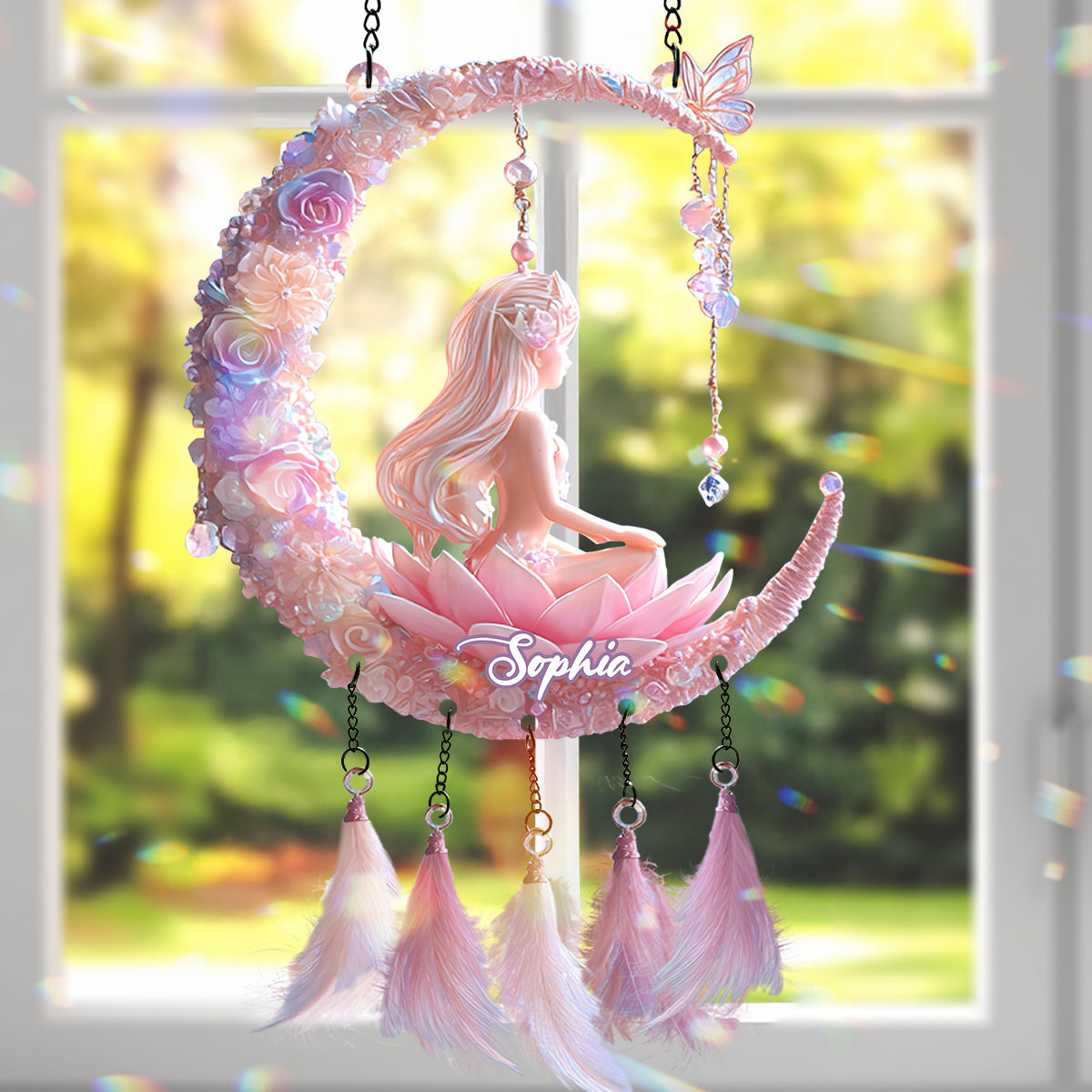 Yoga Lover - Personalized Yoga Window Hanging Suncatcher With Custom Charms