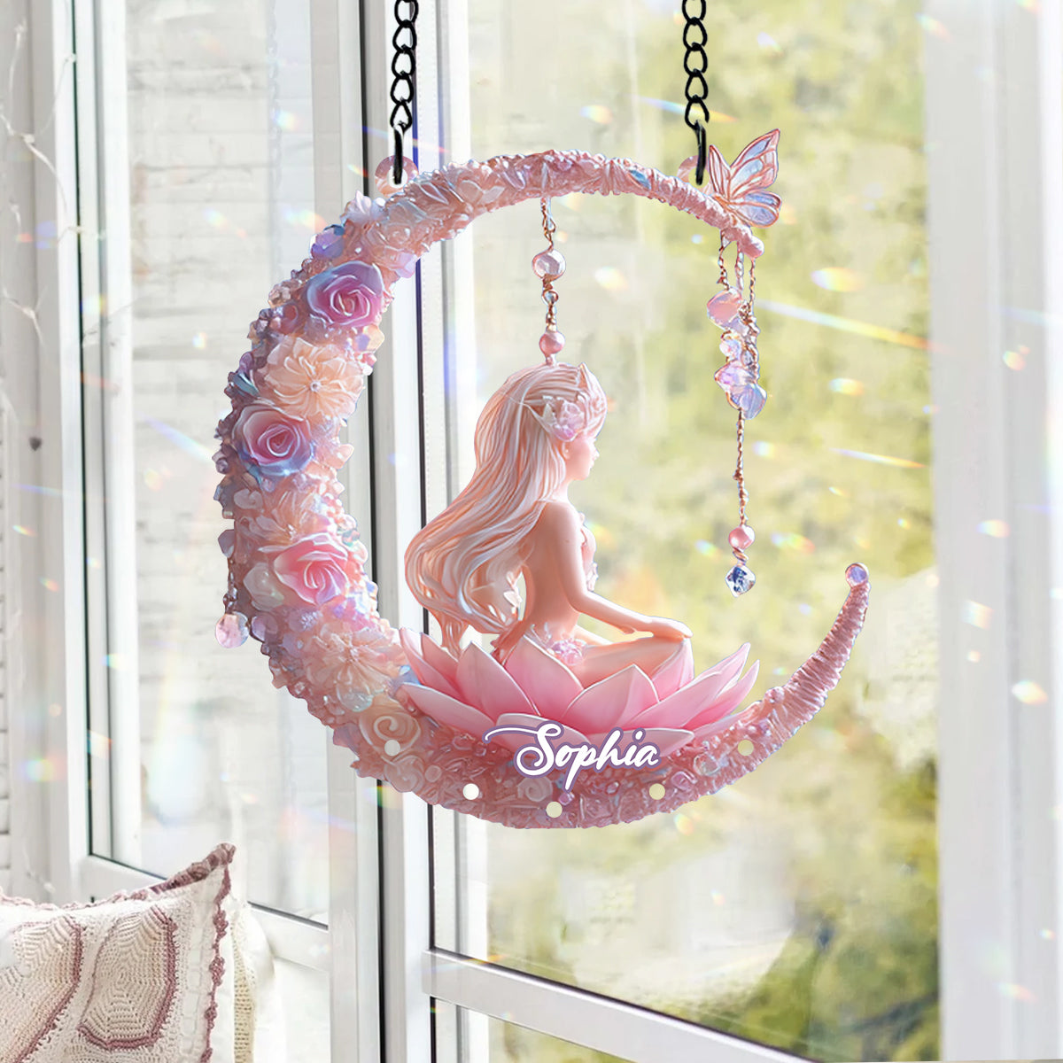 Yoga Lover - Personalized Yoga Window Hanging Suncatcher With Custom Charms
