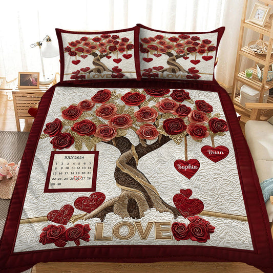 Tree of Love Custom Calendar - Personalized Couple Bedding Set