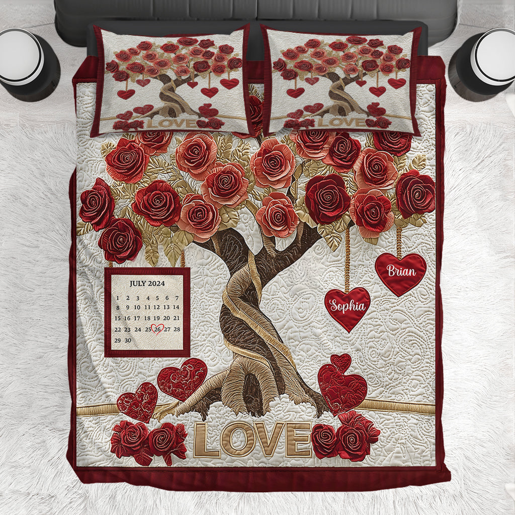 Tree of Love Custom Calendar - Personalized Couple Bedding Set