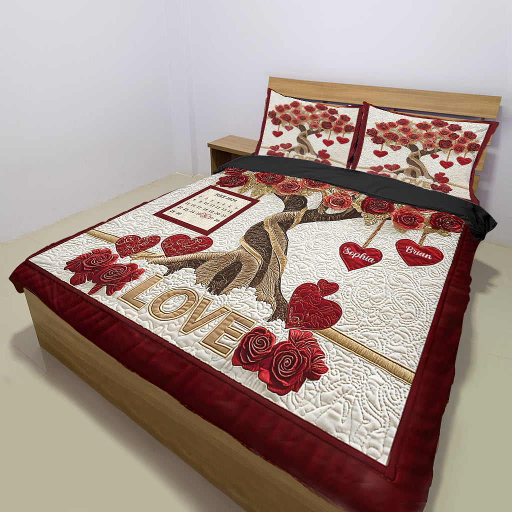 Tree of Love Custom Calendar - Personalized Couple Bedding Set