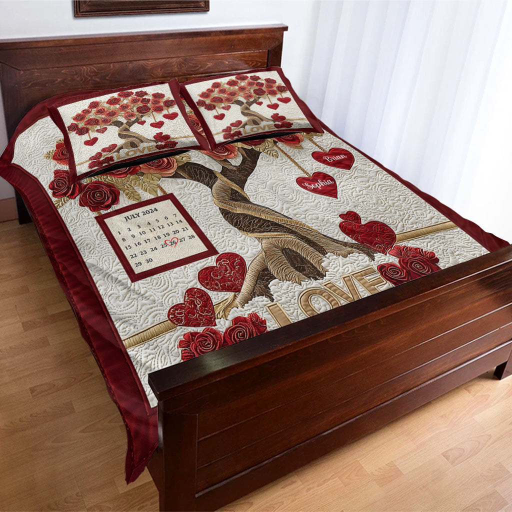 Tree of Love Custom Calendar - Personalized Couple Bedding Set