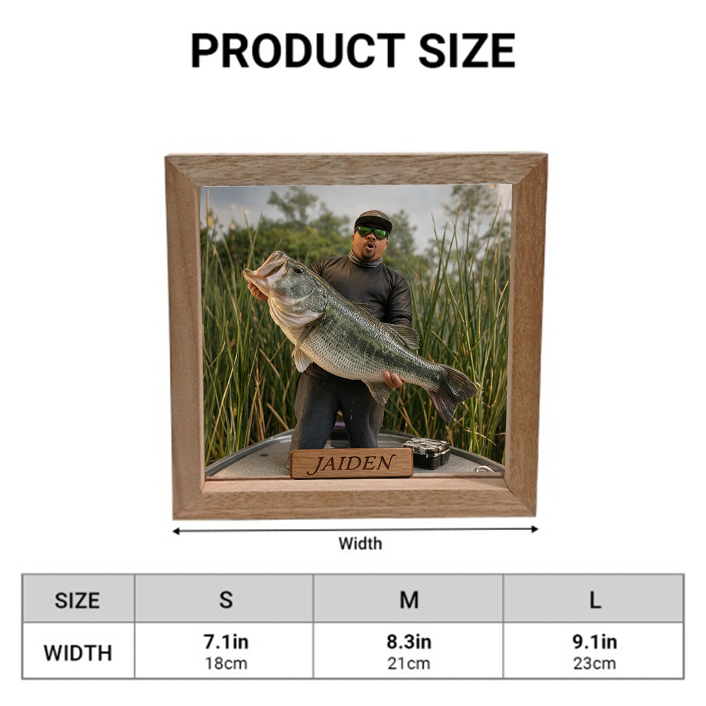 Miniature Style Gift, Custom From Any Photo - Personalized Fishing Wooden Frame LED Light