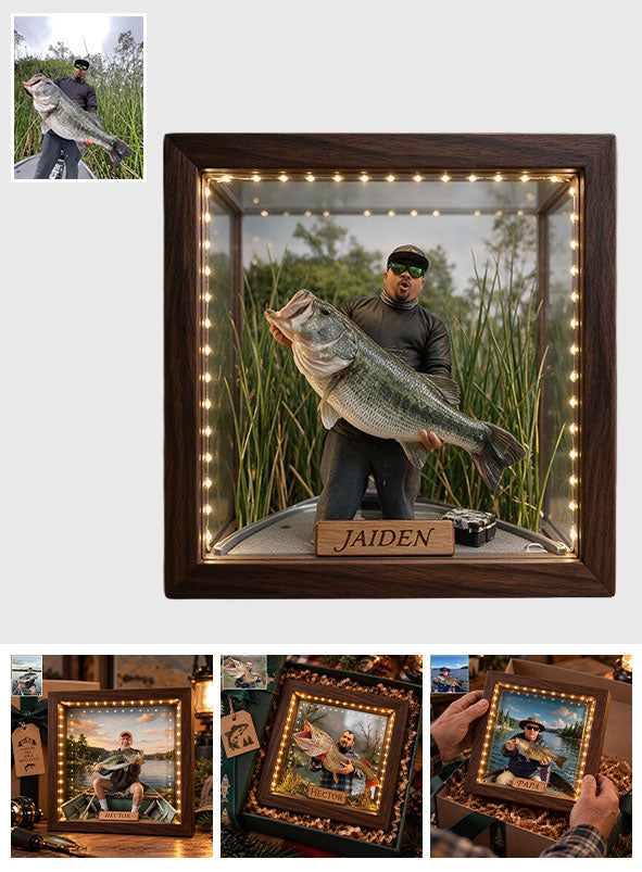 Miniature Style Gift, Custom From Any Photo - Personalized Fishing Wooden Frame LED Light