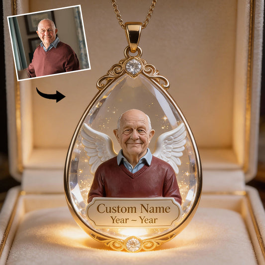 Sympathy Tear-Drop Gift - Personalized Memorial Shaped Metal Pendant Necklace