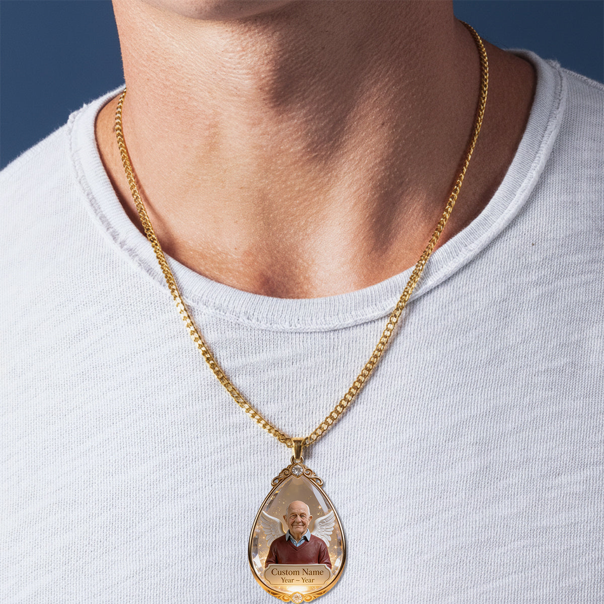 Sympathy Tear-Drop Gift - Personalized Memorial Shaped Metal Pendant Necklace