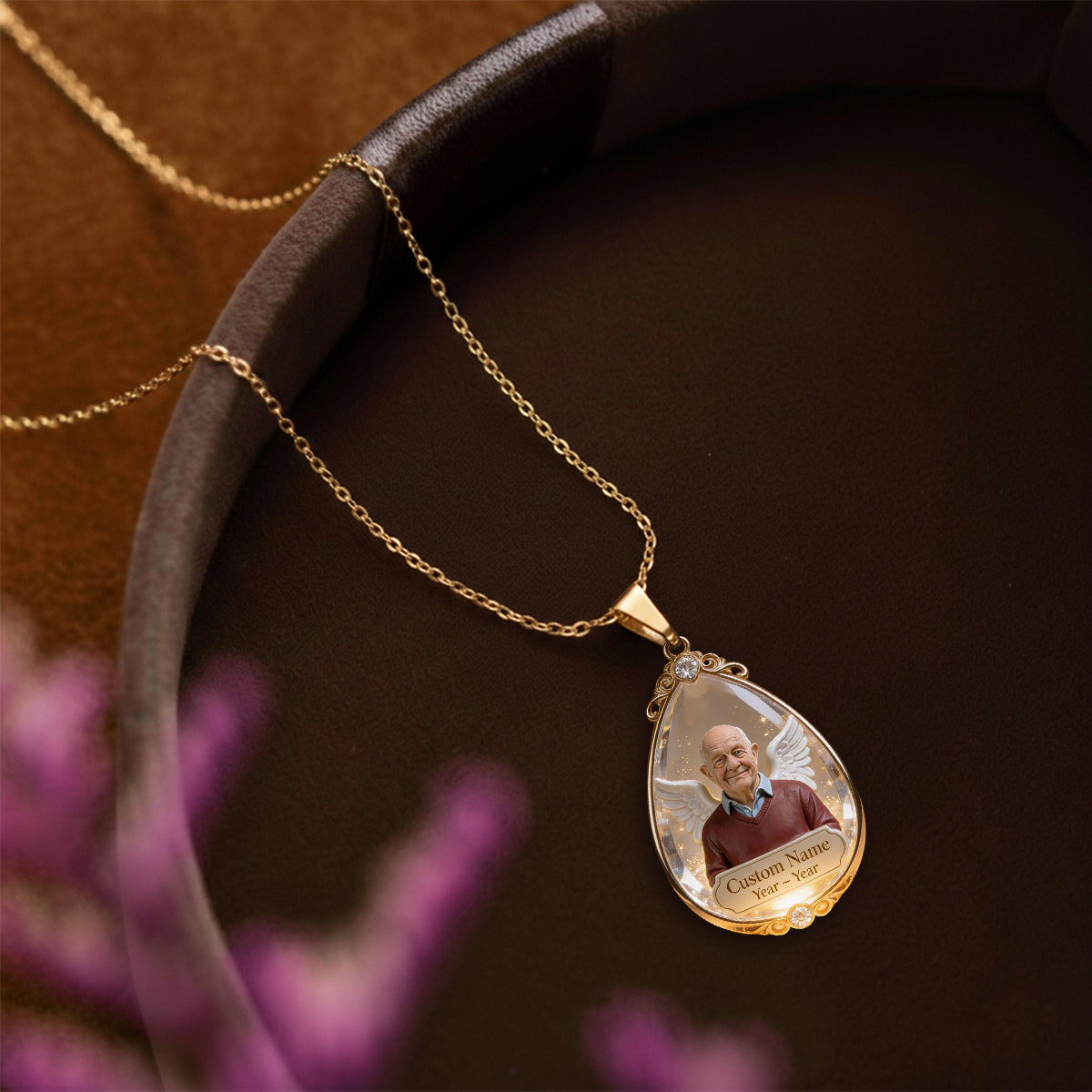 Sympathy Tear-Drop Gift - Personalized Memorial Shaped Metal Pendant Necklace