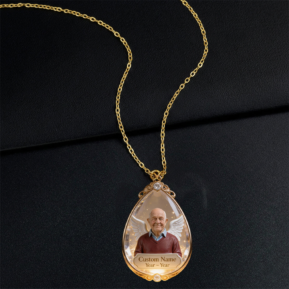 Sympathy Tear-Drop Gift - Personalized Memorial Shaped Metal Pendant Necklace