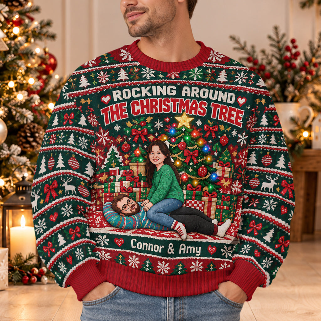 Rocking Around The Christmas Tree - Personalized Couple Light Up Sweater