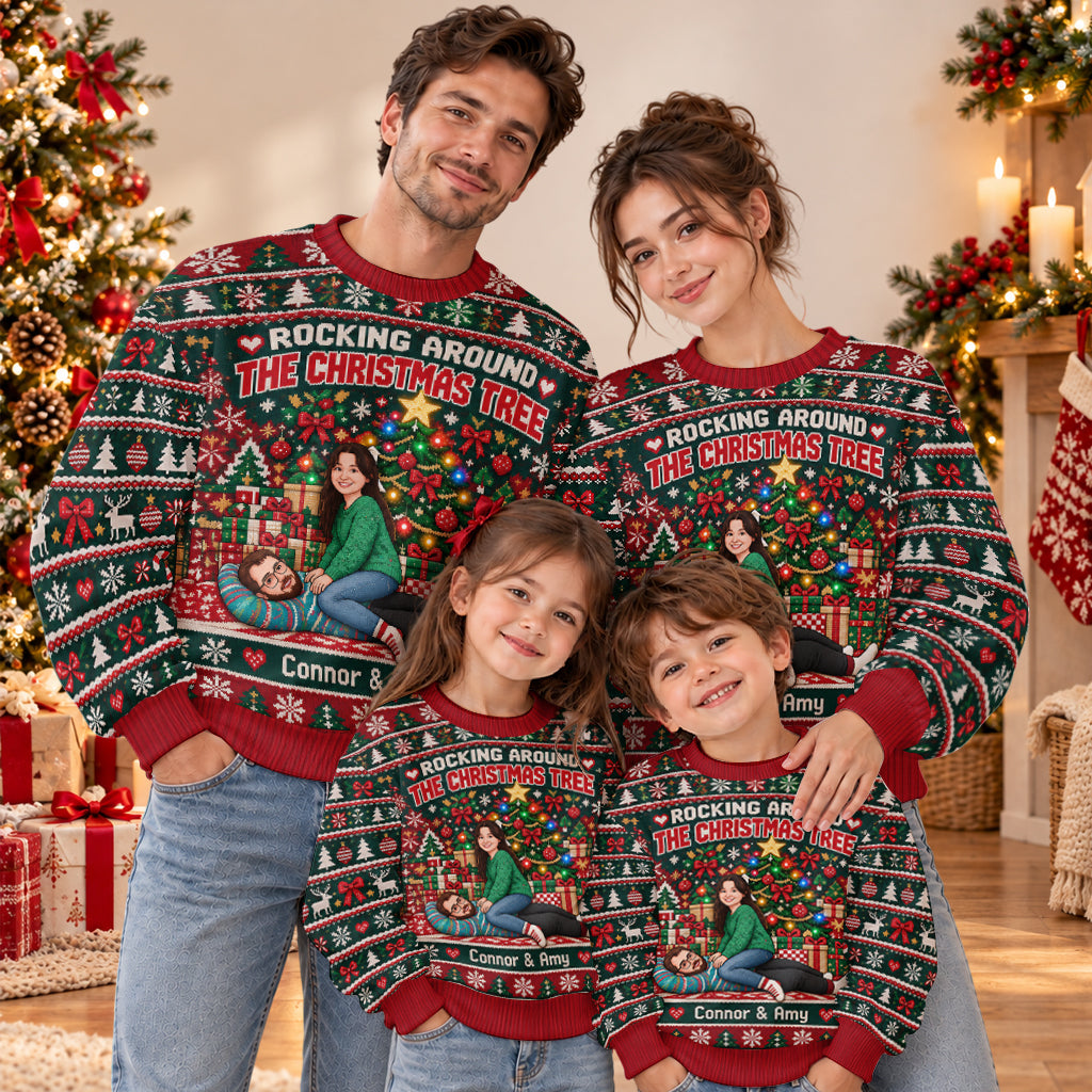 Rocking Around The Christmas Tree - Personalized Couple Light Up Sweater