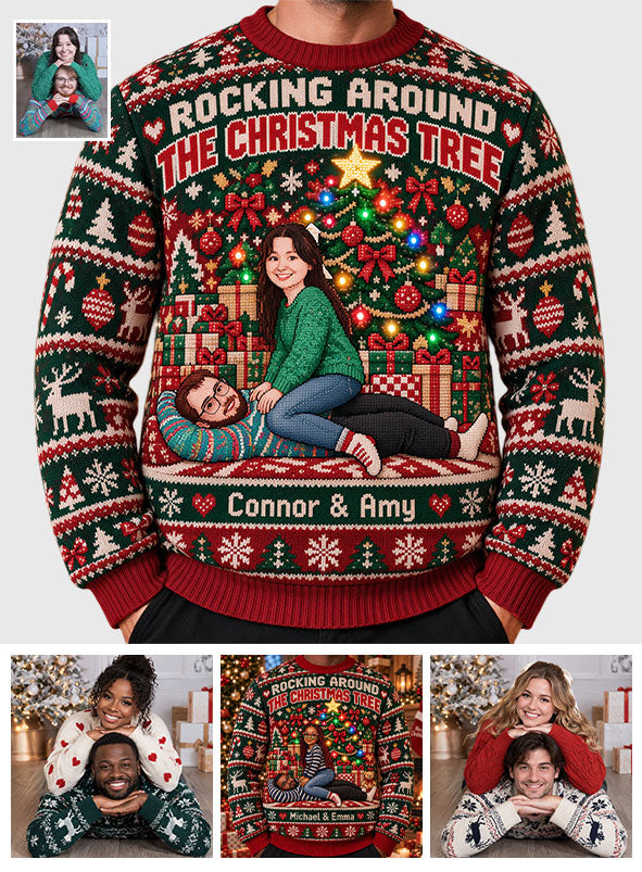 Rocking Around The Christmas Tree - Personalized Couple Light Up Sweater