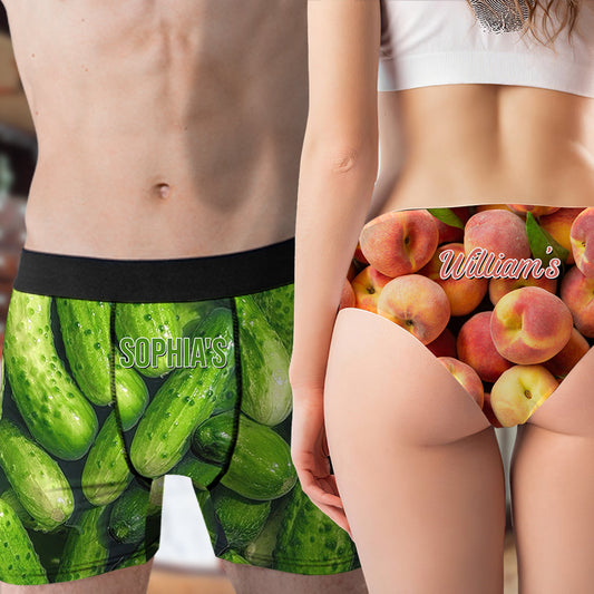 Cucumber And Peach Couple - Personalized Couple Women Briefs & Men Boxer Briefs