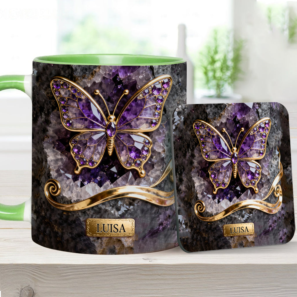 Glowing Butterfly - Personalized Butterfly Accent Mug & Coaster