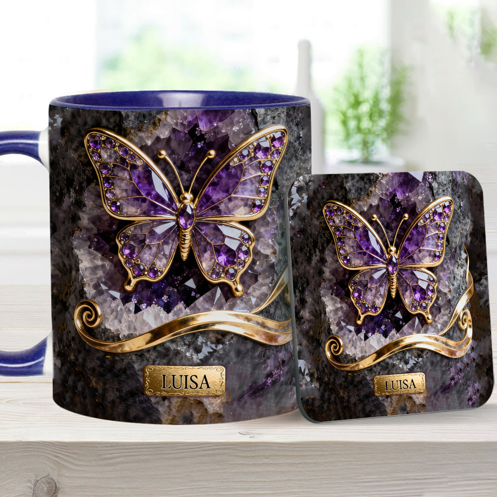 Glowing Butterfly - Personalized Butterfly Accent Mug & Coaster