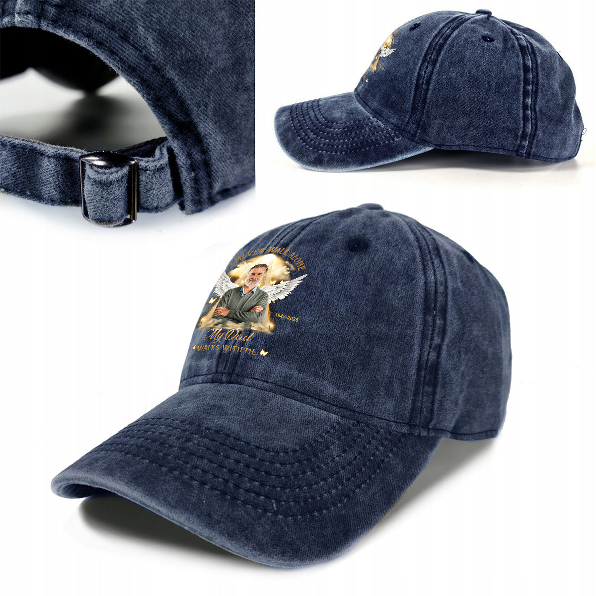 I Never Walk Alone - Personalized Memorial Washed Denim Cap