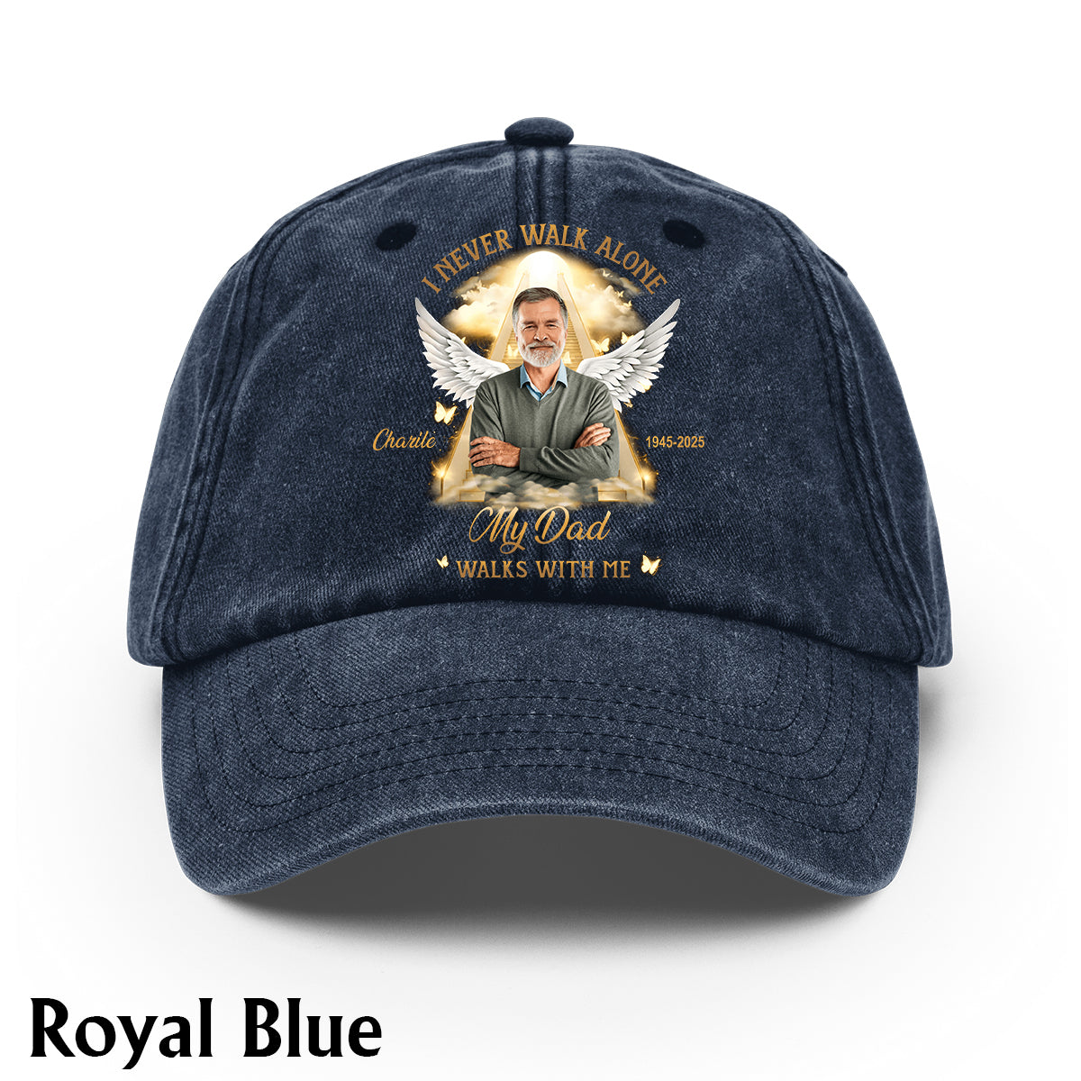 I Never Walk Alone - Personalized Memorial Washed Denim Cap