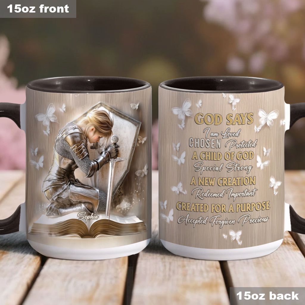 God Says I am Warrior - Personalized Christian Accent Mug