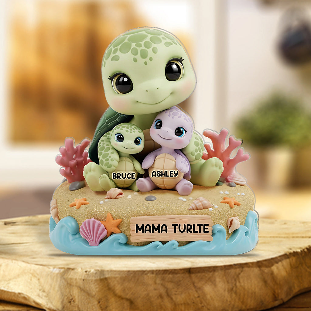 Mama Turtle - Personalized Mother Custom Shaped Acrylic Plaque