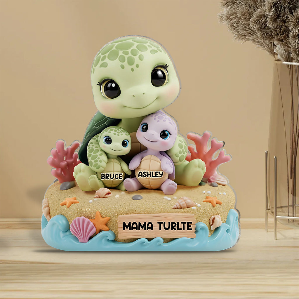 Mama Turtle - Personalized Mother Custom Shaped Acrylic Plaque