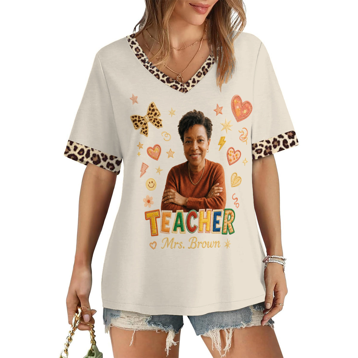 Educate & Inspire - Personalized Teacher Fully Printed V-Neck T-Shirt