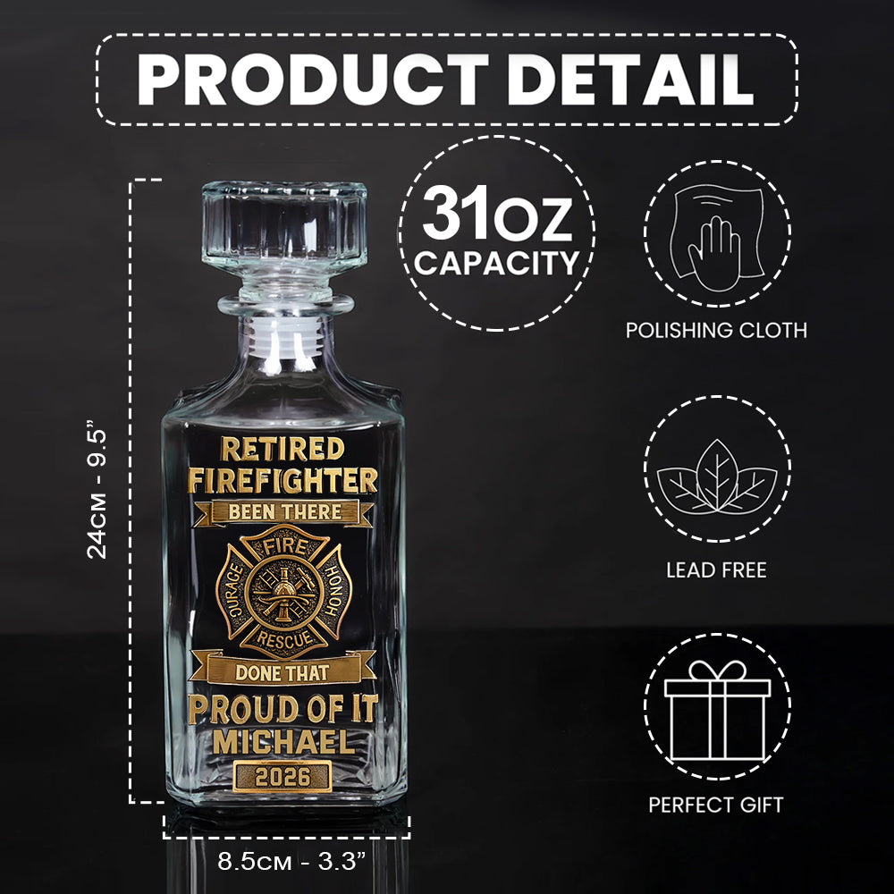 Proud Retired Firefighter - Personalized Firefighter Whiskey Decanter Set