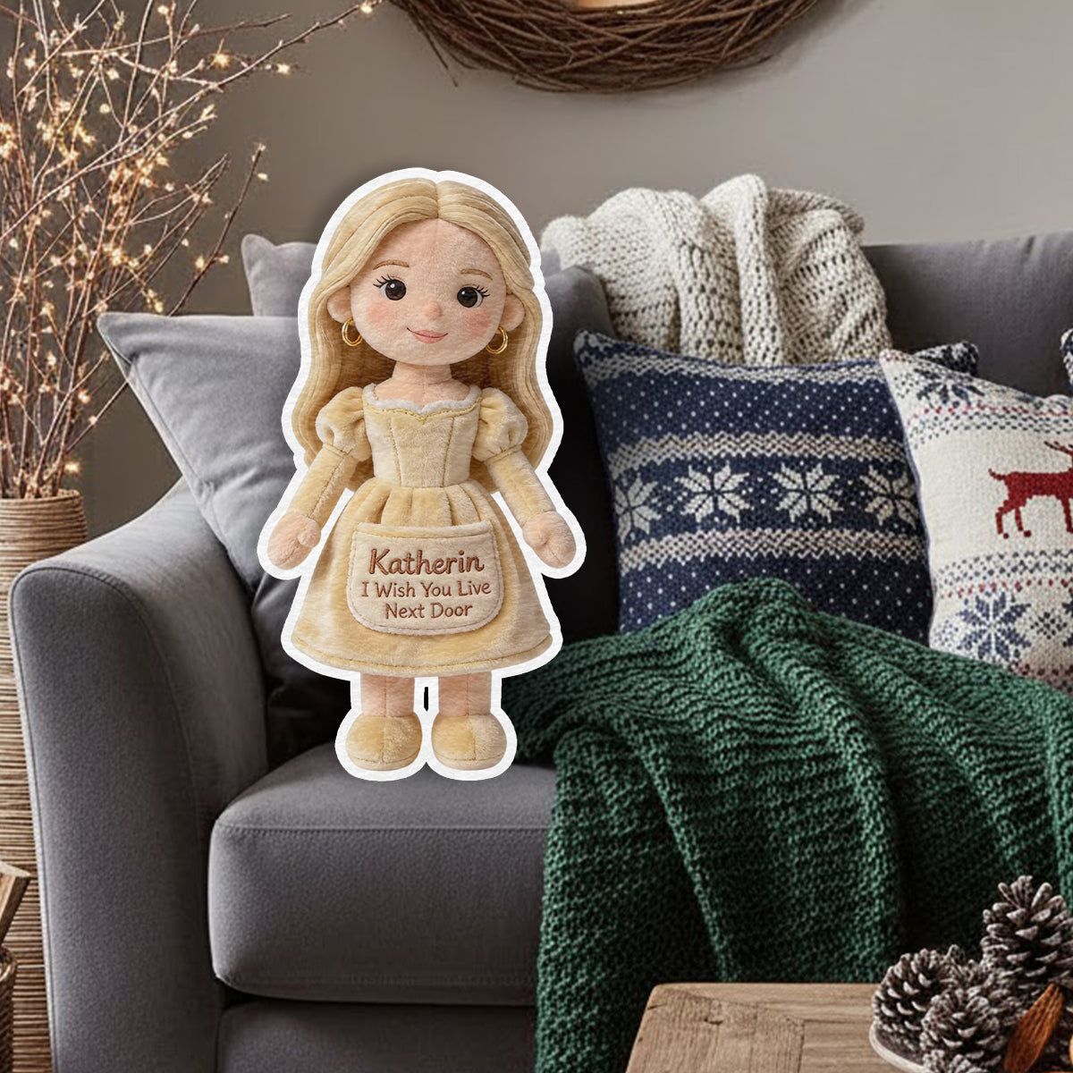 I Wish You Live Next Door - Personalized Bestie Faux Fur Shaped Pillow