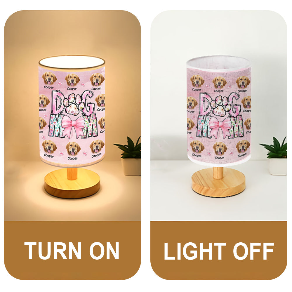 Floral Dog Mom - Personalized Dog Table Lamp with Wood Base
