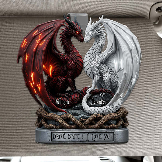 Drive Safe I Love You - Personalized Couple Shaped Car Visor Clip