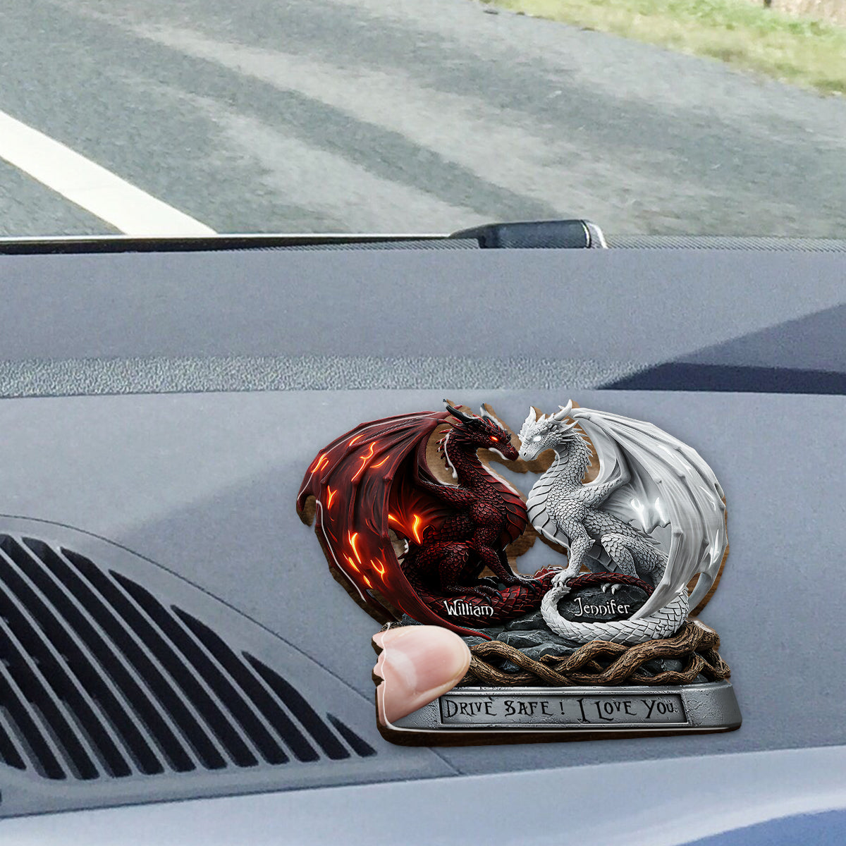 Drive Safe I Love You - Personalized Couple Shaped Car Visor Clip