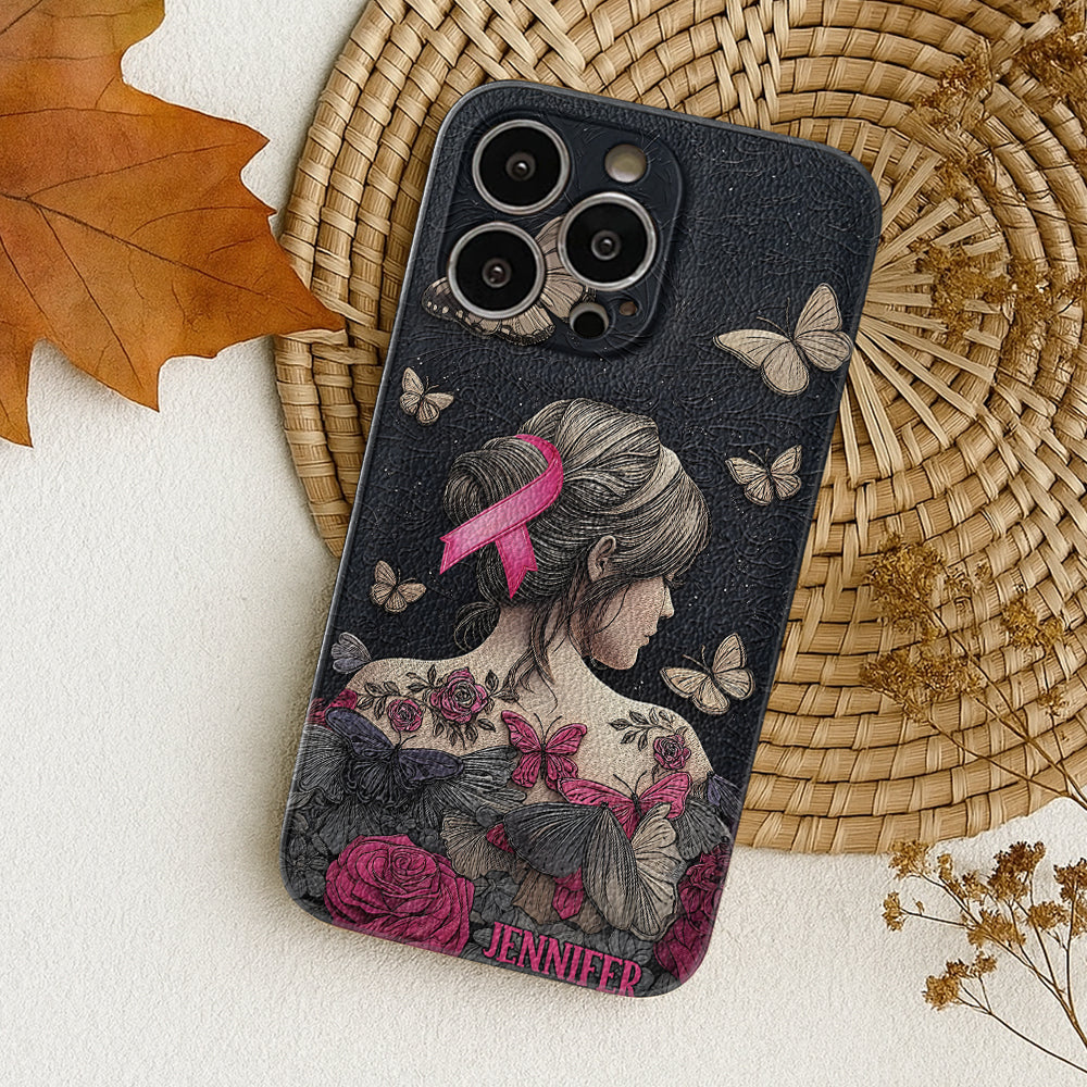 Breast Cancer Awareness - Personalized Breast Cancer Awareness Leather Phone Case