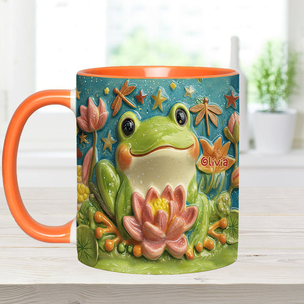 Cute Frog And Lotus - Personalized Frog Accent Mug