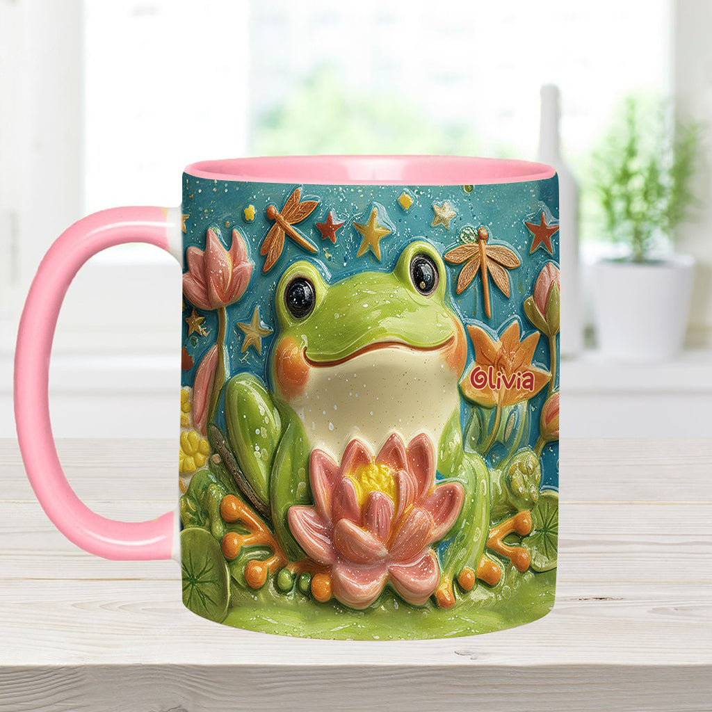 Cute Frog And Lotus - Personalized Frog Accent Mug