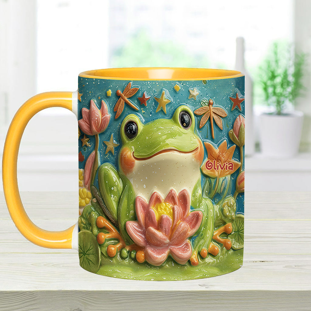 Cute Frog And Lotus - Personalized Frog Accent Mug