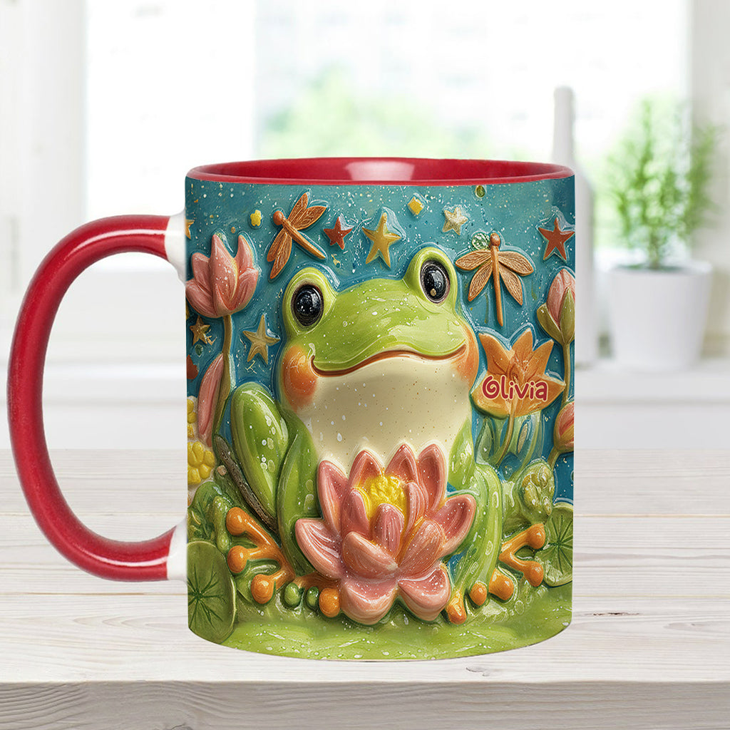 Cute Frog And Lotus - Personalized Frog Accent Mug