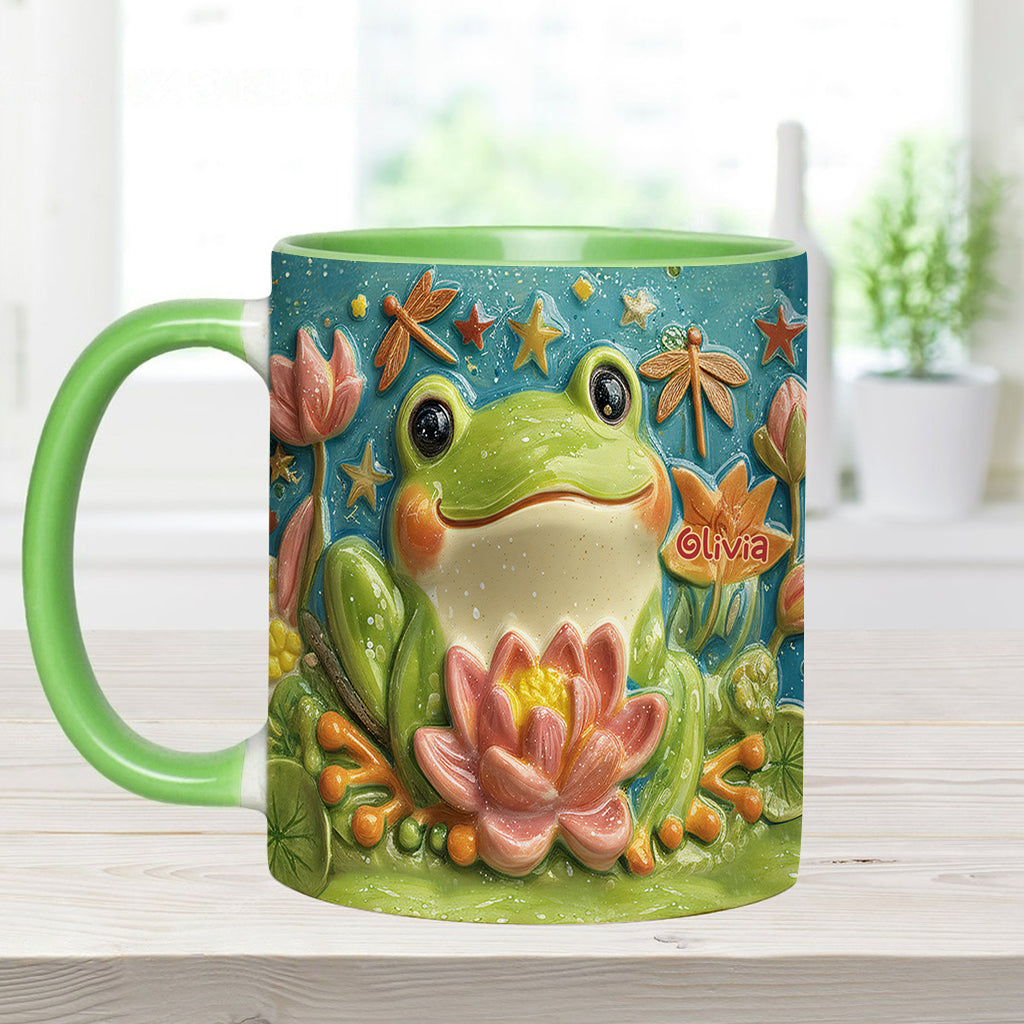 Cute Frog And Lotus - Personalized Frog Accent Mug