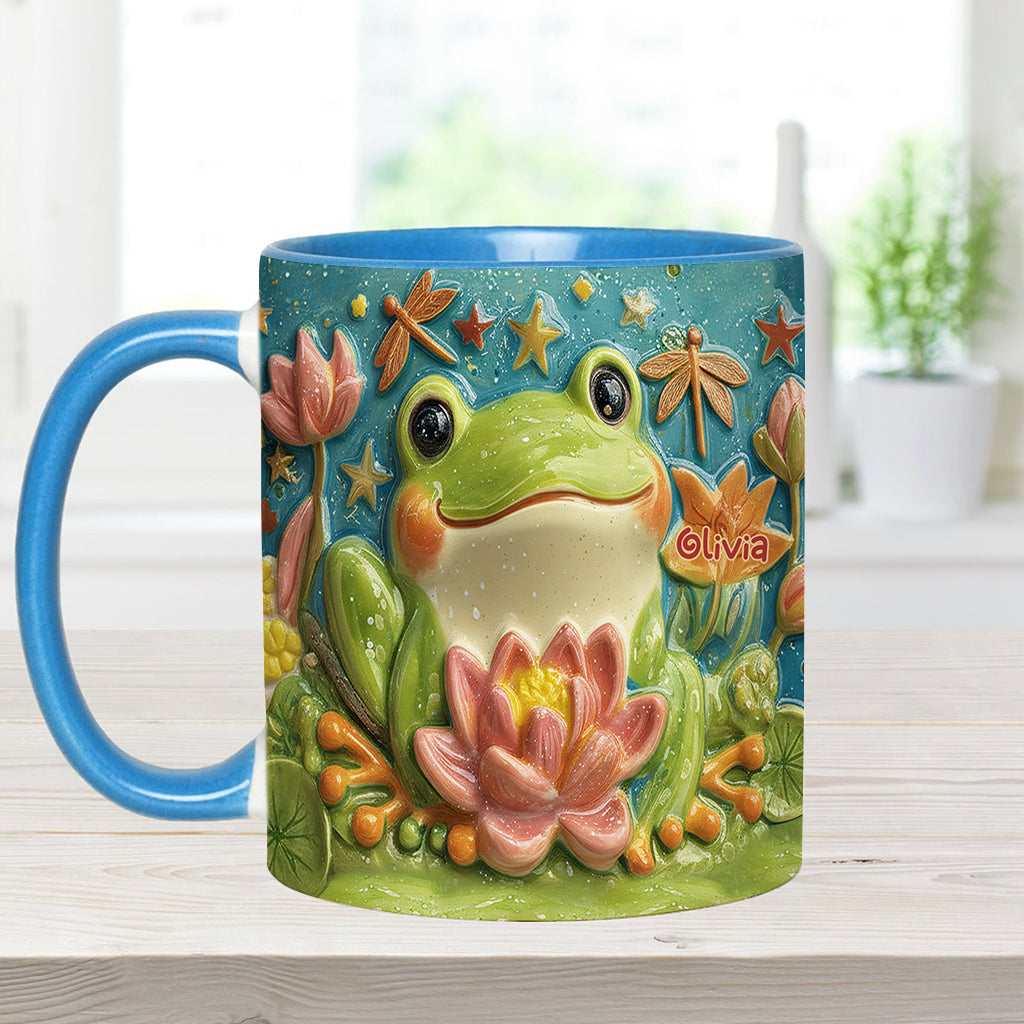 Cute Frog And Lotus - Personalized Frog Accent Mug