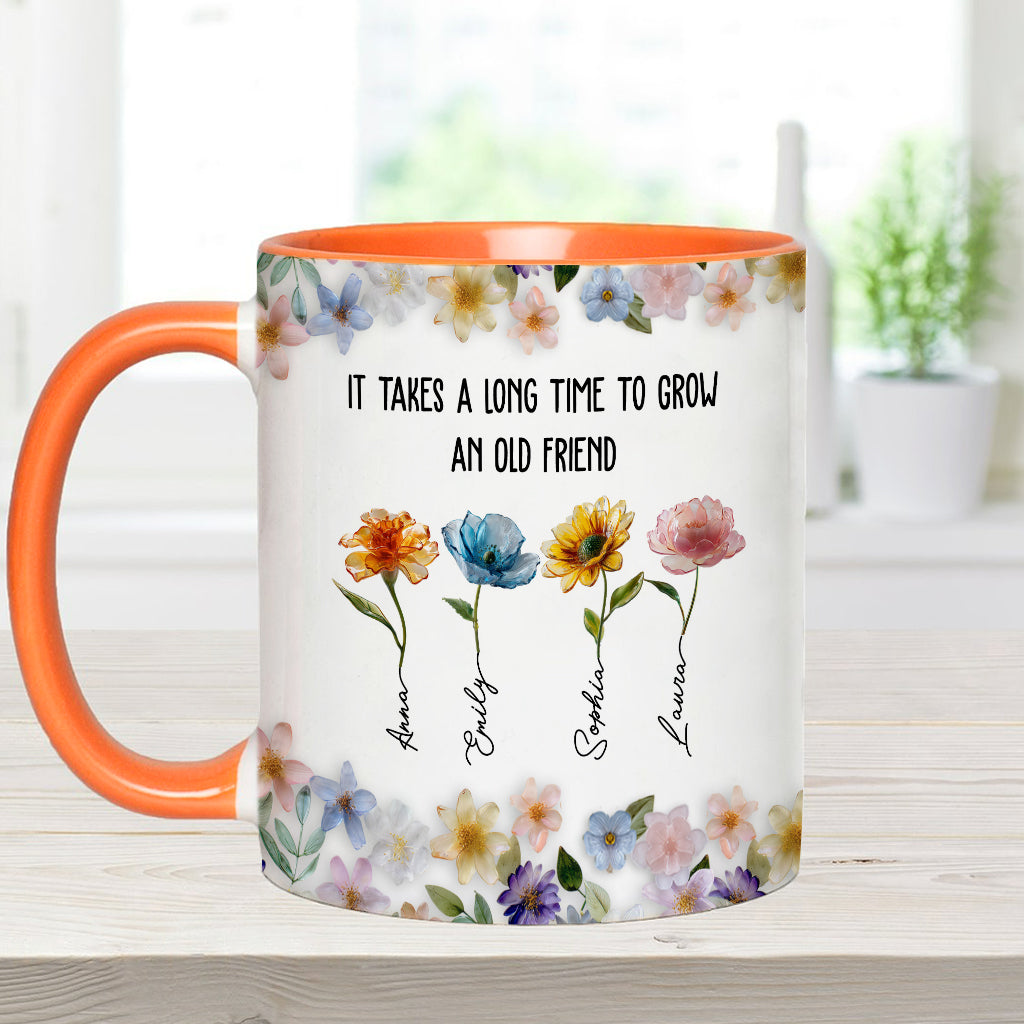 It's Take A Long Time To Grow An Old Friend - Personalized Bestie Accent Mug